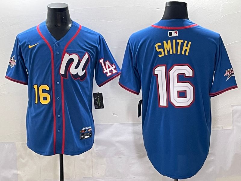 Men 2025 Los Angeles Dodgers 16 Smith Blue All star Blank Blue Nike MLB Jersey style 7
